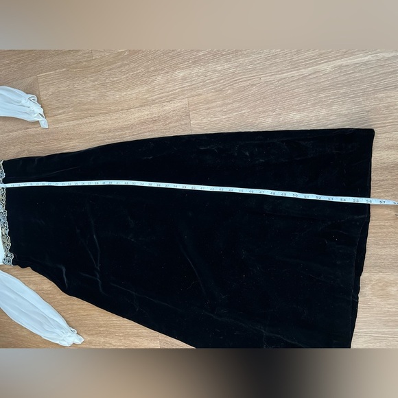 Vintage Black Velvet Maxi Dress Sheer Sleeves Lace Trim Size Small - Picture 13 of 15